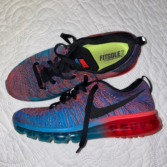 Nike Flyknit Air Max Blue Lagoon/Bright Crimson - Picture 3 of 6